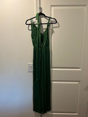 Zara Emerald Green Satin Jumpsuit with Tie Straps
